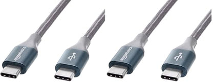Amazon Basics USB C to USB C Cable, 10 feet | 60W Fast Charging | Nylon Braided | For iPhone 15/iPad/MacBook | Samsung/Switch Compatible - color: Gris oscuro, size: 10 Feet (Pack of 2)