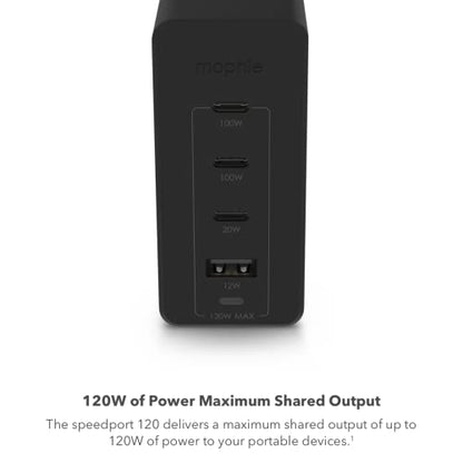 mophie Speedport 120W GaN Dual USB-C & USB-A Fast Wall Charger | Compact Foldable Prongs | 120 Watt - Black - color: Black, style: 120W