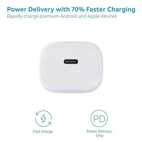 AT&T USB-C Wall Charger Fast Charging Power Adapter Foldable Prongs Travel-Friendly for Compatible with iPhone iPad Samsung Galaxy Google Pixel (20W White) - color: 20W White