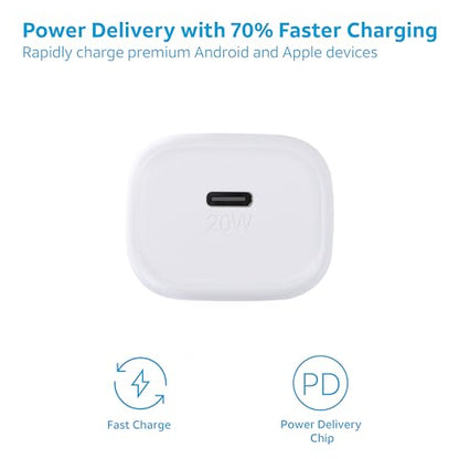 AT&T USB-C Wall Charger Fast Charging Power Adapter Foldable Prongs Travel-Friendly for Compatible with iPhone iPad Samsung Galaxy Google Pixel (20W White) - color: 20W White