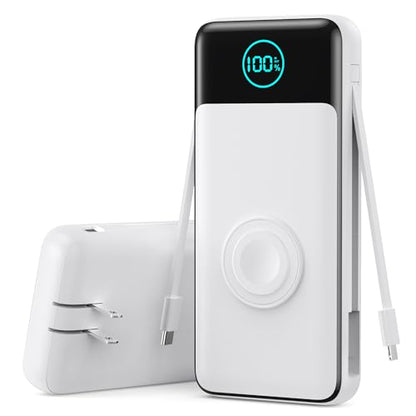 Portable Charger for iPhone with Built-in Cables and AC Wall Plug,26800mah Fast Charging USB C Power Bank,25W PD Travel Essential Battery Pack for iPhone 17/16/15/14/13,Galaxy,Apple Watch (White) - color: White