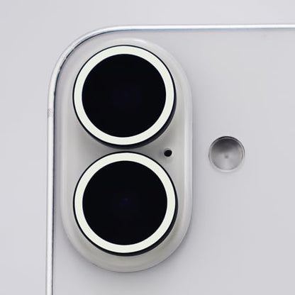 Luminous Camera Lens Protector for iPhone 16/16 Plus Individual Metal Ring Tempered Glass Glow in The Dark Lens Cover (2PCS) (White, for iPhone 16/16 Plus) - color: White