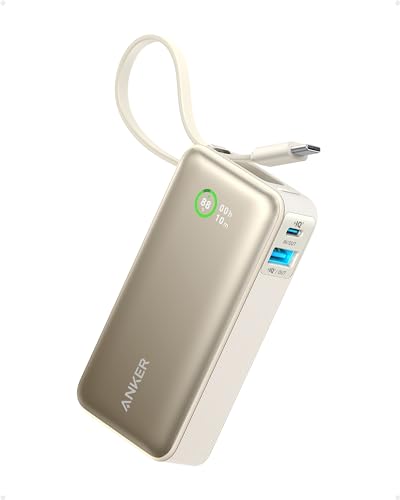 Anker Nano Power Bank,10,000mAh 30W Portable Charger,Built-in USB-C Cable - color: Shell White