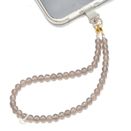Agate Beaded Phone Wrist Strap for Women Men Stone Beads Charm Handmade Cellphone Chain Lanyard with Tether Tab - color: Grey-1, size: 6mm Beads