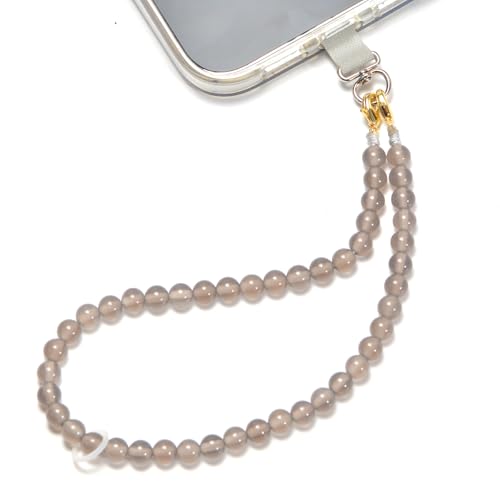 Agate Beaded Phone Wrist Strap for Women Men Stone Beads Charm Handmade Cellphone Chain Lanyard with Tether Tab - color: Grey-1, size: 8mm Beads
