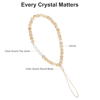 TEAMOLA Natural Stone Phone Charm - Crystal Phone Beaded Wrist Strap - color: Yellow
