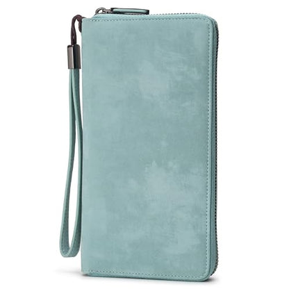 Bveyzi Women RFID Blocking Wallet Leather Zip Around Phone Clutch Large Capacity Ladies Travel Purse Wristlet - color: Purist Blue