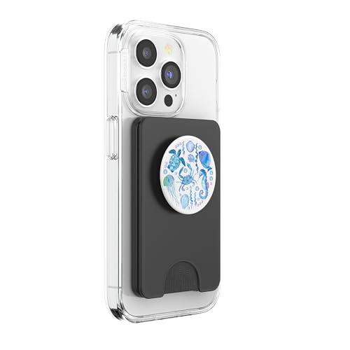 Cute Sea Ocean Life Turtle Crab Seahorse Fish Watercolor PopSockets PopWallet for MagSafe - style: Magnetic PopWallet