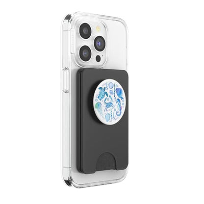 Cute Sea Ocean Life Turtle Crab Seahorse Fish Watercolor PopSockets PopWallet for MagSafe - style: Magnetic PopWallet