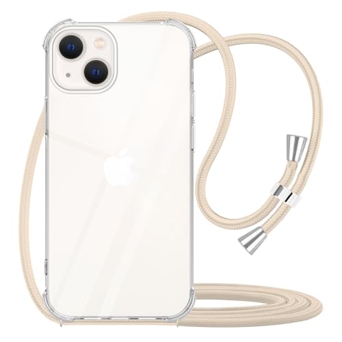 for iPhone 13 Mini Crossbody Case Clear Wearable Adjustable Shoulder Neck Lanyard Strap Cover Women Girls Soft Slim Protective Hanging Phone Mobile Case for iPhone 13 Mini - Beige - size: for iPhone 13 mini
