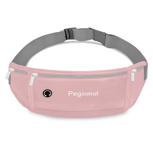 Slim Running Belt Fanny Pack, Waist Pack Bag for Women Men, Running Pouch for Phone Waterproof Reflective with 3 Pouches, Running Phone Holder for Sports, Traveling (Pink) - color: Pink