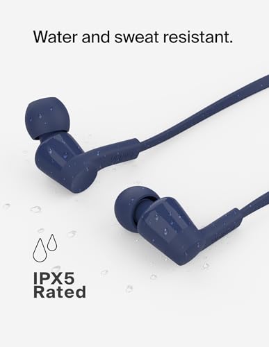 Belkin USB-C Wired Earbuds, Adjustable Volume Limiter, IPX5 - color: Blue, size: One Size, style: USB-C + Volume Control