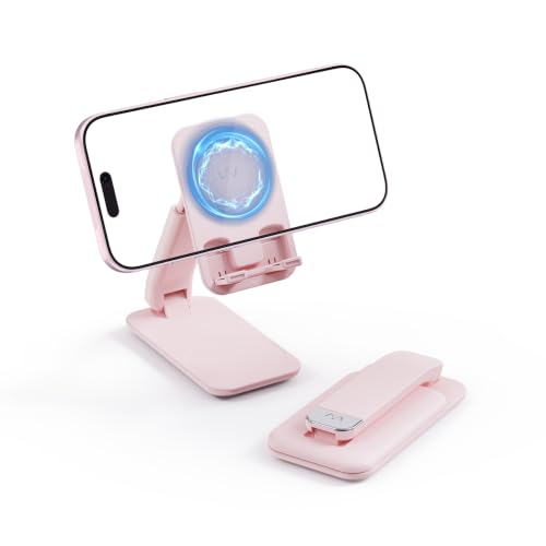 iWALK Magnetic Cell Phone Stand for Desk, Angle and Height Adjustable Mobile Phone Holder, Foldable Magnet Stand for iPhone 17 16 15 14 13 12 Pro Max and iPad, Cell Phone Holder for Samsung, Pink - color: Pink