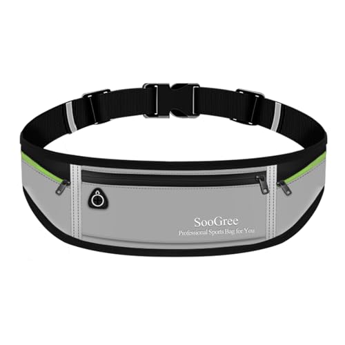 SooGree Slim Running Belt Sport Fanny Pack for Women Men,Reflective Waist Pack Runner Pouch Belt, Zipper Waterproof Running Phone Holder Jogging Pouch for Phone Money (GSP8806 top black/gray) - color: GSP8806 top black / gray