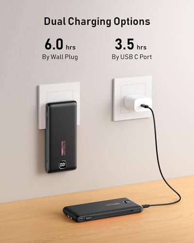 Portable Charger Power Bank Built in Cables and Wall Plug, 10000mAh iPhone Battery Pack Fast Charging, USB C External Slim Power Bank, Travel Essentials Compatible with iPhone 17 16 15 14 iPad, Black - color: Space Black