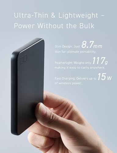 CIO SMARTCOBY Slim 5K 5000mAh Qi2 MagSafe Power Bank Safety Model (Black) | Lightweight travel, advanced overheat protection, stays cool during use, 15W wireless, 20W USB-C PD, for iPhone - color: Black