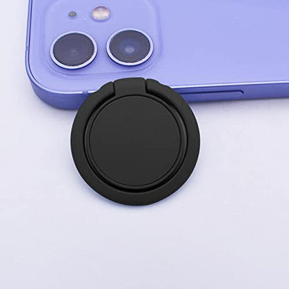 [2 Pack] Matte Finish Round Ultra-thin Cell Phone Ring Holder Stand,360 Degree Rotation and 180 Degree Adjustable Finger Ring Kickstand with Frosted Metal Phone Grip (Black)