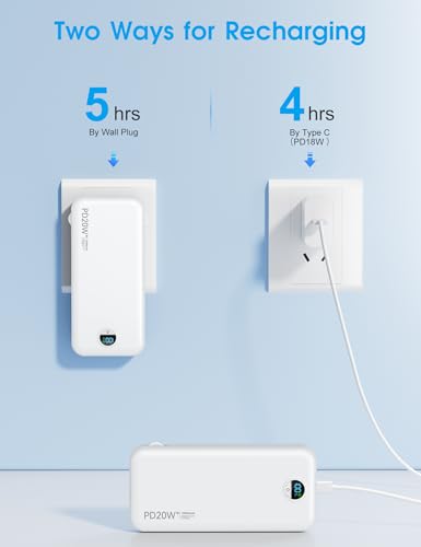 citicr Portable Charger 10000mAh PD20W w/Built-in Cables & Wall Plug White - color: White
