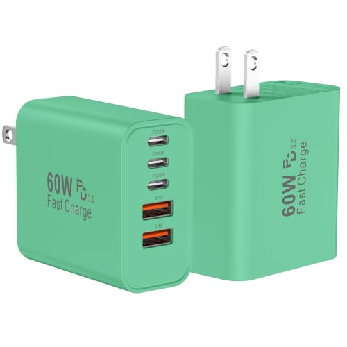 USB C Charger Block Fast Charging, 60W Phone Charger USBC Wall Plug Adapter - color: Green-2Pack