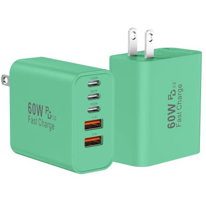 USB C Charger Block Fast Charging, 60W Phone Charger USBC Wall Plug Adapter - color: Green-2Pack