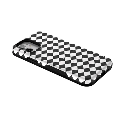 Casely iPhone 12 Mini Case | Harlequin Salem Diamond | Black and White | Bold Protective Design | MagSafe Compatible Design - color: Harlequin Salem Diamond | Black and White, size: Iphone 12 Mini