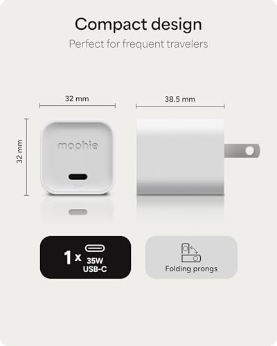 Mophie Speedport 35 GAN USB-C Charger Block - 35W Fast Wall Charger, 1× USB‑C PD Port, Compact Foldable Prongs, Made with Recycled Materials, for Smartphones, Tablets, Headphones - style: 35W