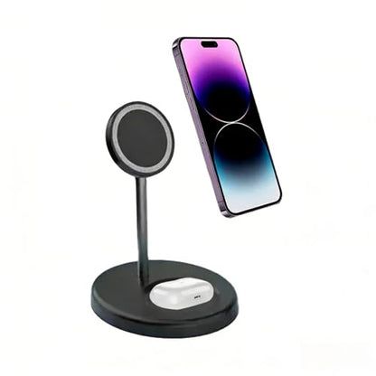 2-in-1 Wireless Charging Stantion 15W Fast Magnetic Wireless Charger Stand for iPhone 17 16 15 14 13 12 AirPods 4/3 Pro for MagSafe (Black)