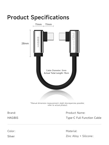 Hagibis 0.5ft 90 Degree USB4 Cable, 40Gbps Data Transfer, 8K@60Hz Video Display, 240W Fast Charging Right Angle USB-C Cable, Short Type-C Cable for iPhone 17 16 15 Pro Max, iPad Pro, Laptop