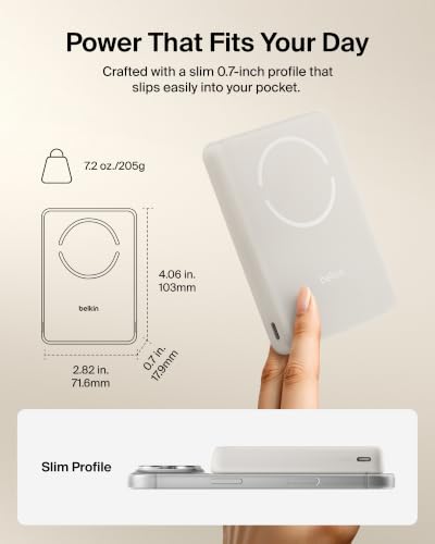 Belkin 10000mAh Qi2 15W Slim Magnetic Power Bank with USB C Cable - color: Sand