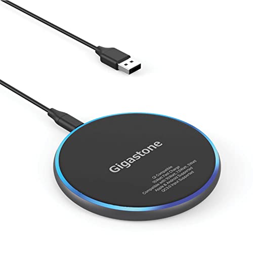 Gigastone Wireless Charger, Qi-Compatible 15W Wireless Charging Pad, Compatible iPhone 8/ X/ 11/12 Series, Samsung Galaxy S21/ S20/ S10/ Note 10, AirPods Pro, Qi Wireless Charging Enabled Devices