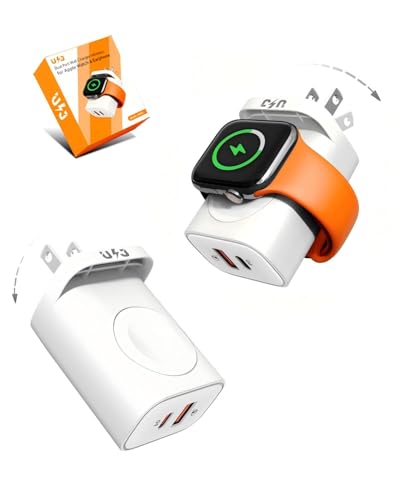 3-in-1 Portable Apple Watch Charger Fast Charging，25W Wireless Magnetic Foldable iWatch Charger Block，PD Travel Essentials Block for iWatch Ultra/SE/ 10/9/ 8/7/ 6，iPhone 17/16/ 15 Series