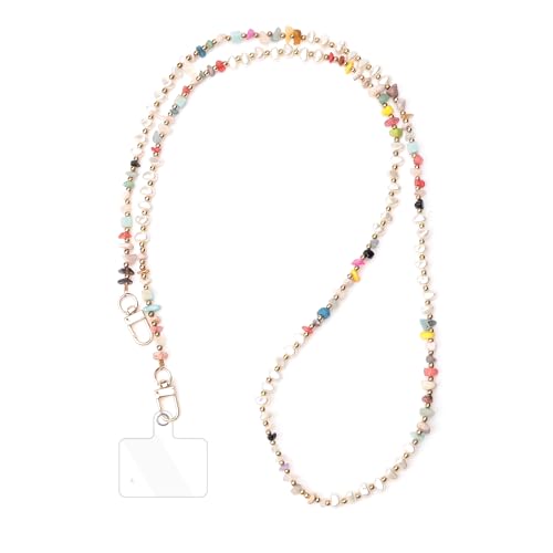 inewateri Universal Phone Lanyard Crossbody Neck Strap with Natural Stone Crystal Charm - Anti-Lost Wrist Strap Cellphone Chain Accessories for Keys Wallet ID Badge, Variegated - color: Variegated