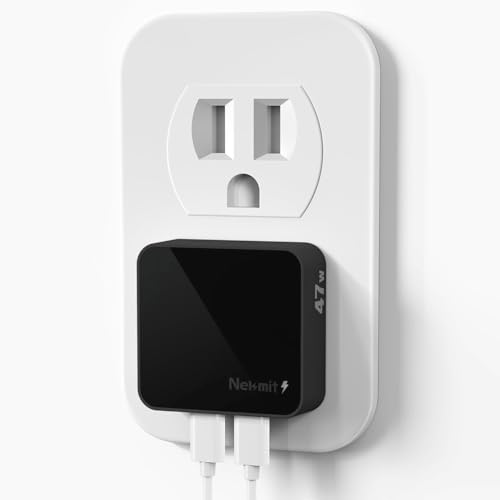 Nekmit Flat USB C Wall Charger, 47W Dual Ports USB C Charger Block, PPS Fast Charging Wall Plug for iPhone 17/17 Pro/17 Pro Max, Galaxy, MacBook Air, iPad, AirPods and More - color: Black