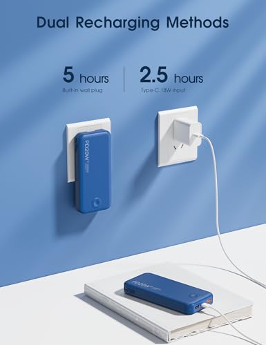 Nusyddy Portable Charger 10000mAh Fast Charging w/Built-in Wall Plug Navy - color: Navy