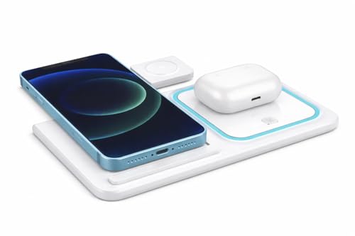 Fast Charging Wireless Charger Station 3 in 1 Multiple Devices Dock 15W Compatible with Any Devices with Wireless Charging Capability Phone, Watch and Earbuds. (White)