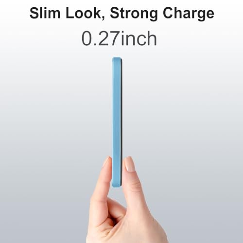 Magnetic Portable Charger 5000mAh, 15W Ultra Slim Wireless Portable Charger, Fast Charging for iPhone 17/16/15/14/13/12 Pro/Pro Max/Plus, Metal Shell, USB-C Cable to Charge Other Phones (Blue) - color: Blue