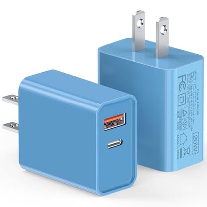[20W/2Pack] Fast Charger Block, USB C Wall Charger, Charger Cube, Dual Port PD Fast Charging Block Brick Compatible for Watch Series 10 iPhone 15 16 17 Pro Max Airpod Brick Plug Power Adapter, Blue - color: Blue