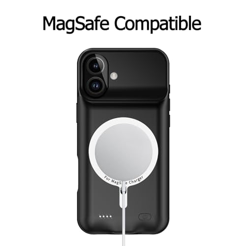 Wireless Charging Case for iPhone 16, 10000mAh High Capacity Portable Rechargeable Protective Extended Battery Case Qi Wireless Charging with iPhone 16(6.1 inch) Extended Battery Charger Case (Black) - size: iPhone 16 (6.1 inch)