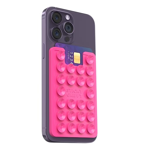 StickyGrippy Suction Card Holder Mount, Phone Wallet, Silicon Adhesive Accessory for iPhone and Android, Hands-Free Mirror Shower Holder, TikTok Videos and Selfies (Pink) SG2 - color: Pink