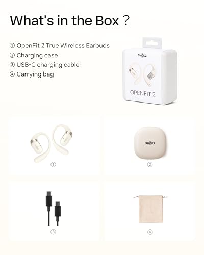SHOKZ OpenFit 2 Open-Ear Earhook Bluetooth Earbuds, White,48H Playtime - color: Beige, style: Charging：USB-C