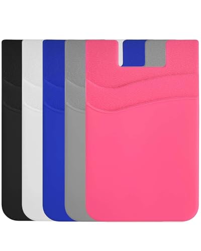 Silicone Card Holder for Phone Case, Stick On Wallet for iPhone - color: Black+White+DeepBlue+Gray+HotPink