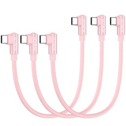 Right Angle USB C to USB C Cable 1FT 3Pack 65w - color: Pink, size: 1FT