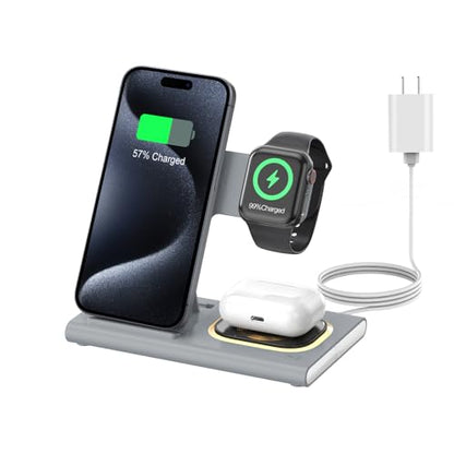 3 in 1 Foldable Charging Station for Apple Wireless Charger - color: Gray