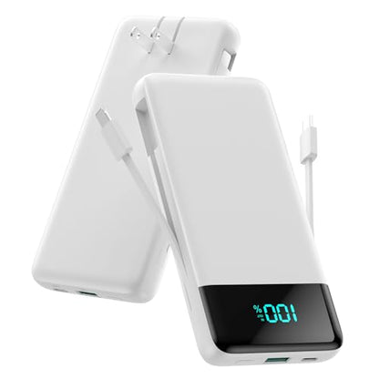 Portable Charger for iPhone with Built-in Cables and Wall Plug,Upgraded 13800mAh Fast Charging USB C Power Bank,4 Outputs Slim Travel Essential Battery Pack for iPhone 17/16/15/14/13,Galaxy,-White - color: White