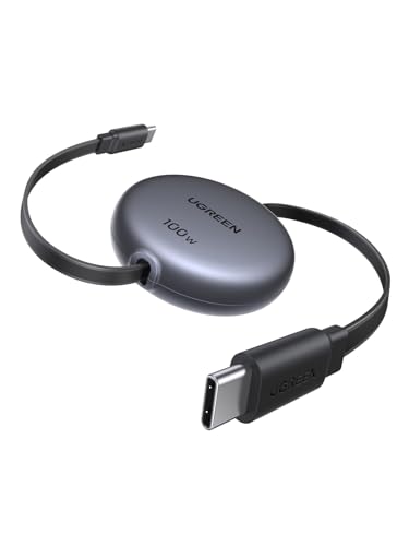 UGREEN 100W Retractable USB C Cable, Fast Charging, Black, 3.3ft - color: Black