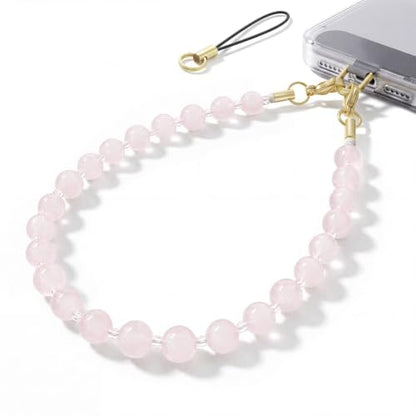 SURPHY Natural Stone Phone Charm, Beaded Phone Wrist Strap with Tether Tab - color: Rose Quartz