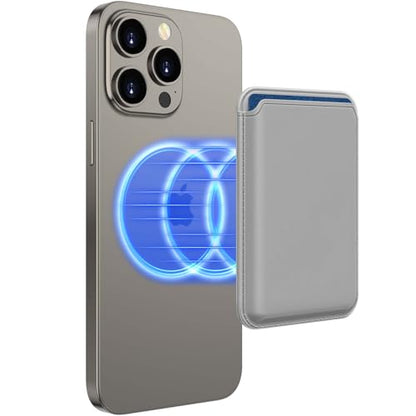 Upgraded MagSafe Wallet, Magnetic Phone Wallet 3 Cards Holder, 23 Magnets, Credit Card RFID Blocking, Slim Leather, Magnetic Wallets for iPhone 17/16/15/14/13/12 Series-Grey - color: Grey