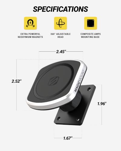 Scosche MagicMount Pro2 Magnetic Phone Holder for Car, MagSafe Car Mount, Includes Dashboard & AMPS Adapters, Magnetic Cell Phone Car Mount for iPhone, Compatible with Samsung & Android