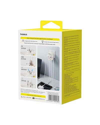 Baseus 70W Universal Travel Adapter, 6-in-1 International Plug Adapter - color: White, size: 70W