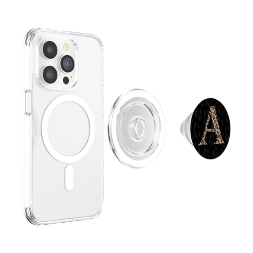 Black Leopard Print Cute Initial Letter A Monogram For Women PopSockets PopGrip for MagSafe - style: Magnetic PopGrip